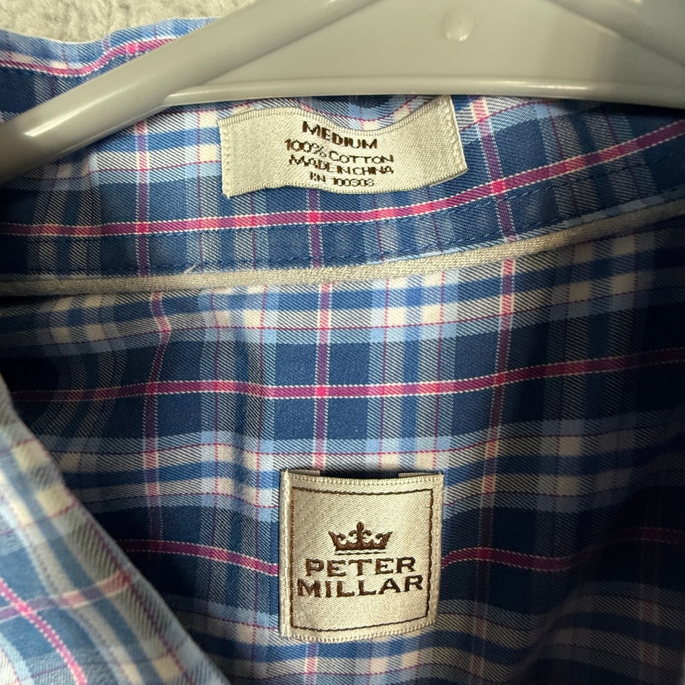 Peter Millar Button Down Shirt Medium Plaid Check Cotton Blue Red Menswear‎ - Picture 3 of 7